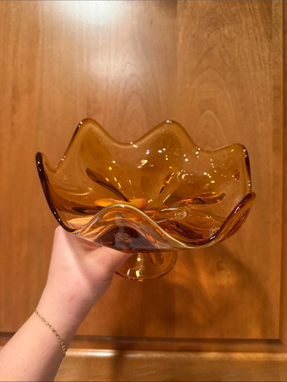 VTG Viking Glass Epic Amber Petal Footed Bowl Petal Base